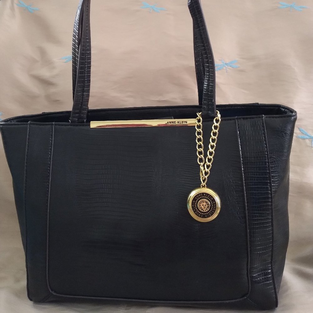 ANNE KLEIN women NEW w/Tag Handbag Black Lizard print faux leather Large17x10x4" - Picture 12 of 14